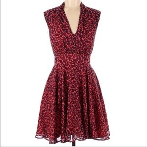 French Connection Feline Wonder Flare Dress Holiday Crush Red Size 6